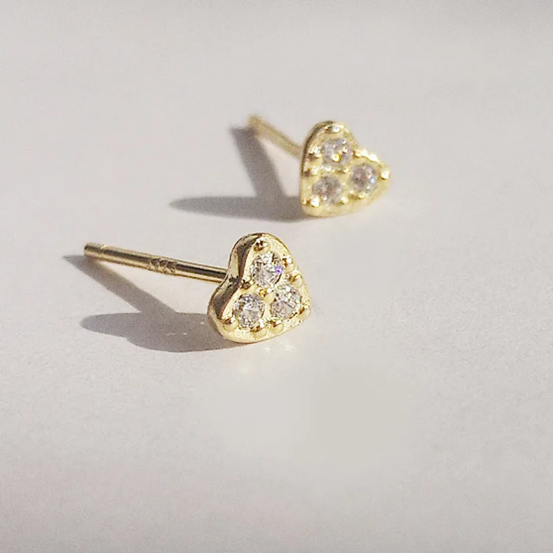 

925 sterling silver stud earrings for women gold heart small mini cute earrings korean fashion new arrival 2019 jewelry bts