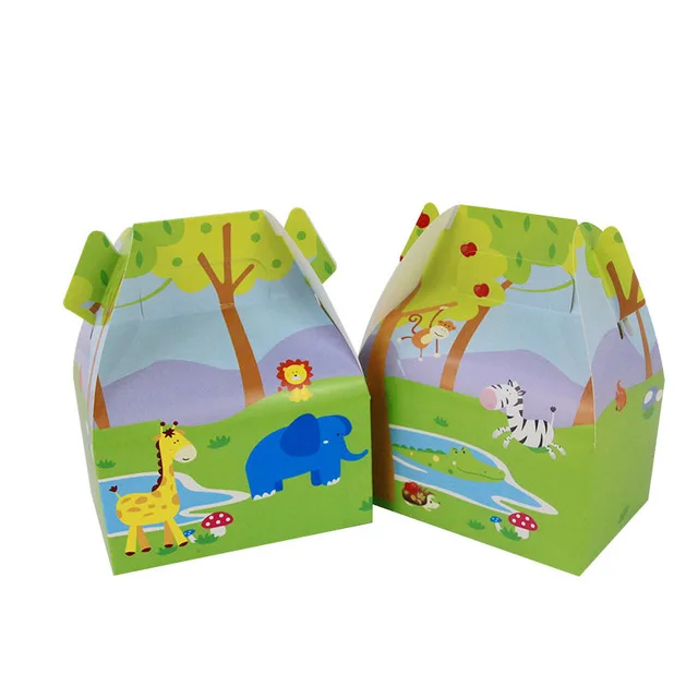 Джунгли животных день рождения одноразовая посуда лесные друзья сафари на тему зоопарка бумажный стаканчик, тарелка детский душ принадлежности - Цвет: candy box 12pcs