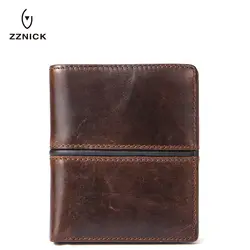 ZZNICK Для Мужчин's crazy horse кожа карман кошелек коричневый Натуральная кожа бумажник с внутренней карман на молнии вертикали коровьей кошелек