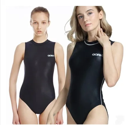 New Spandex One Piece Professional Female Swimwear Sports Swimsuit Training Competition Sexy Black Tight Bodysuit Bathing Suit