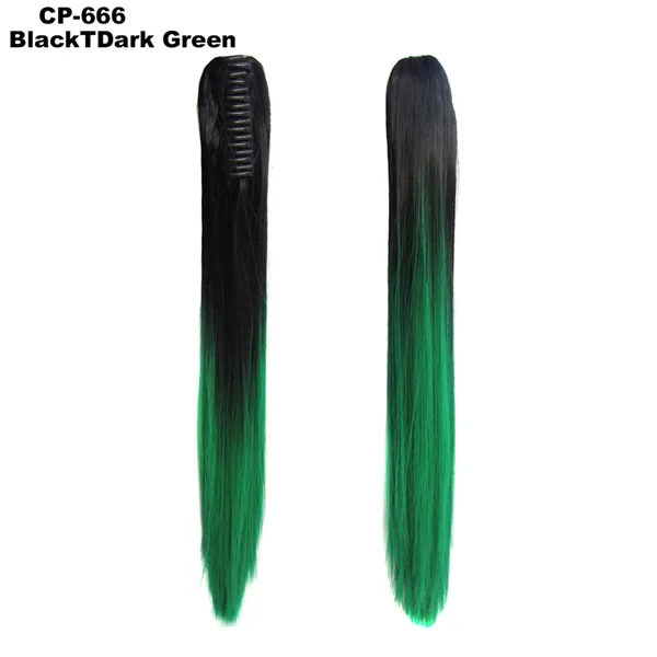 TOPREETY Термостойкое синтетическое волокно 160гр 2" 55 см прямой коготь клип в/на конский хвост накладные волосы Омбре цвета CP-666 - Цвет: BlackTDark Green