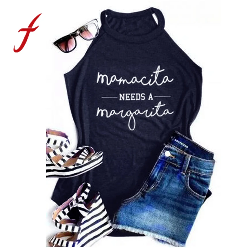 

Tops mujer verano 2019 mamacita Women's Letter Print Sleeveless Casual Top Navy Plus Size S-XL Harajuku Summer T Shirt