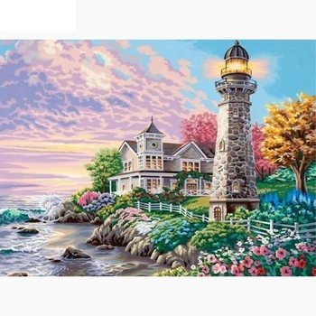 

Diamond Embroidery Landscape 5D DIY Diamond Painting Lighthouse Full Square Drill Seaside Picture Of Rhinestones Cross Stitch