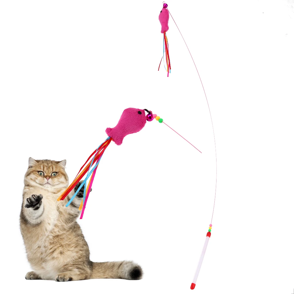 Pet Cat Toy Stick Toys Fish Design Teaser Training Wand Stick Plastic