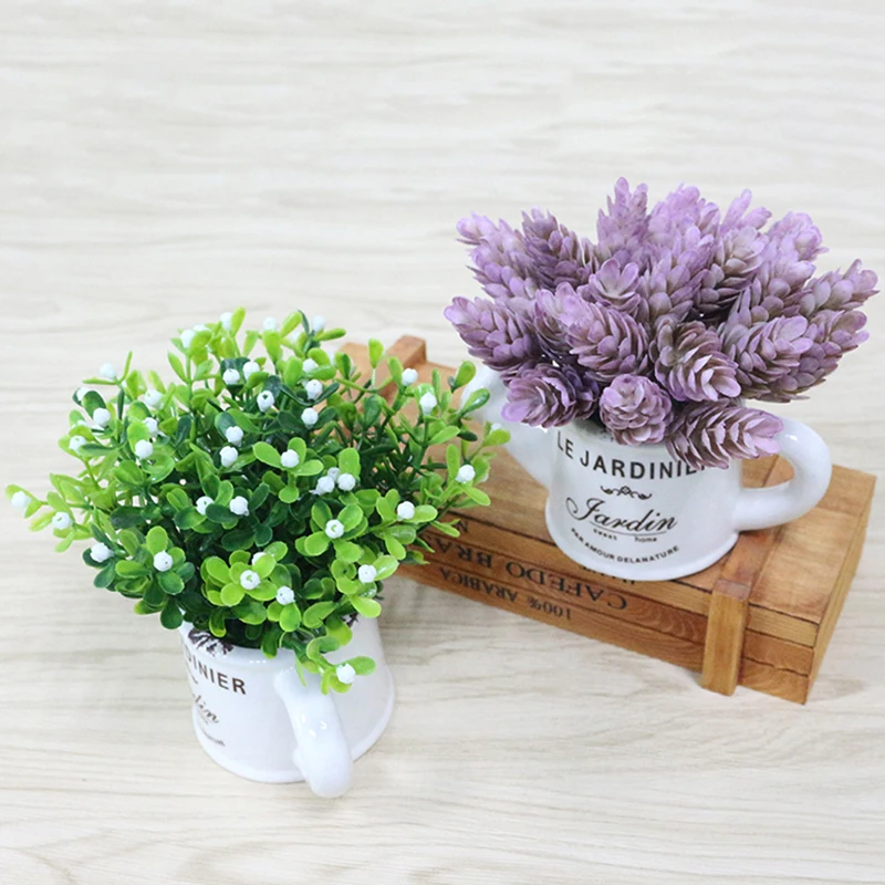 artificial plastic flowers with Ceramics vase cute artificial flower set home decoration for wedding flowers decoration (21)