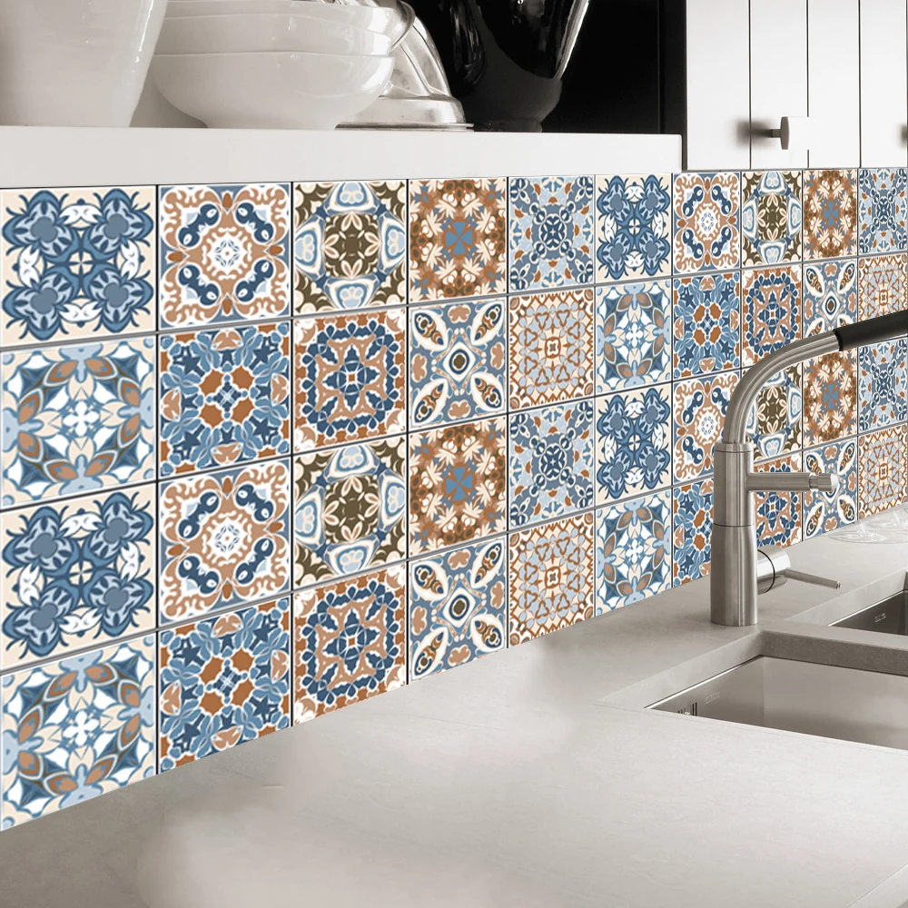 

3D Moroccan Style Creative Pattern Tiles Wall Sticker Living Room Home Room Bathroom Waist Line Poster Self-sticking Wall Decor