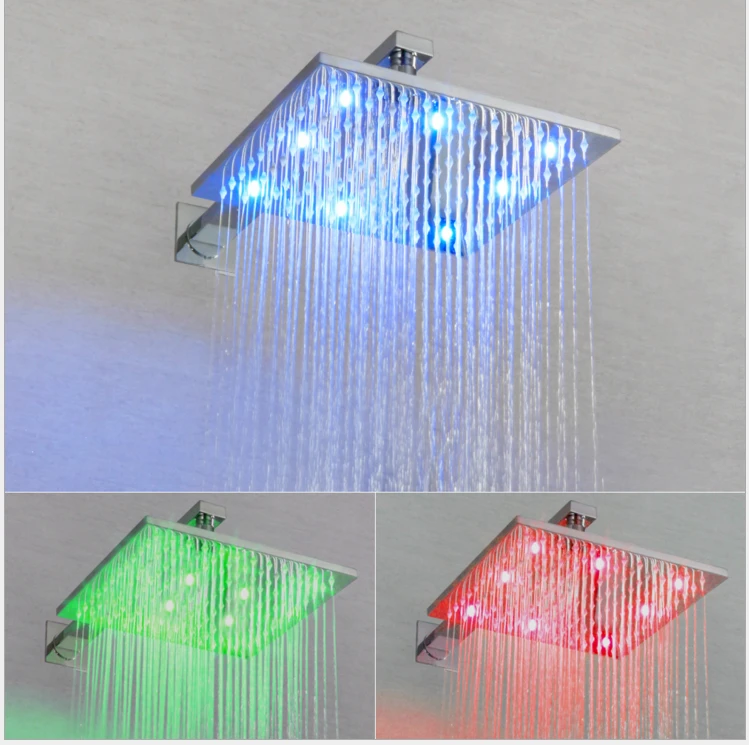 

Luxury 3 color LED Ceiling 8 10 12inch Mounted Shower Set Shower Mixer Bathroom Led Rainfall Shower Head Shower Room