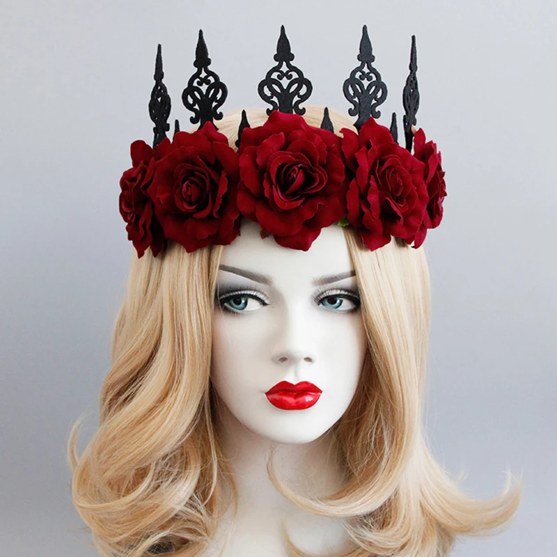 flower crown rose halloween headdress decoration queen girl women headband cos play makeup props party gothic hair accessories in party diy decorations from