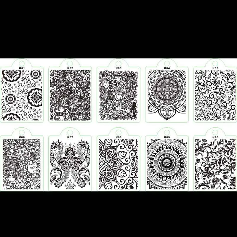 New 10Pcs Nail Stamping Plates Set Stamper Scraper Nail Polish Stamp Mold DIY Plastic Nail Art Templates Stencil Equipments Sets 4