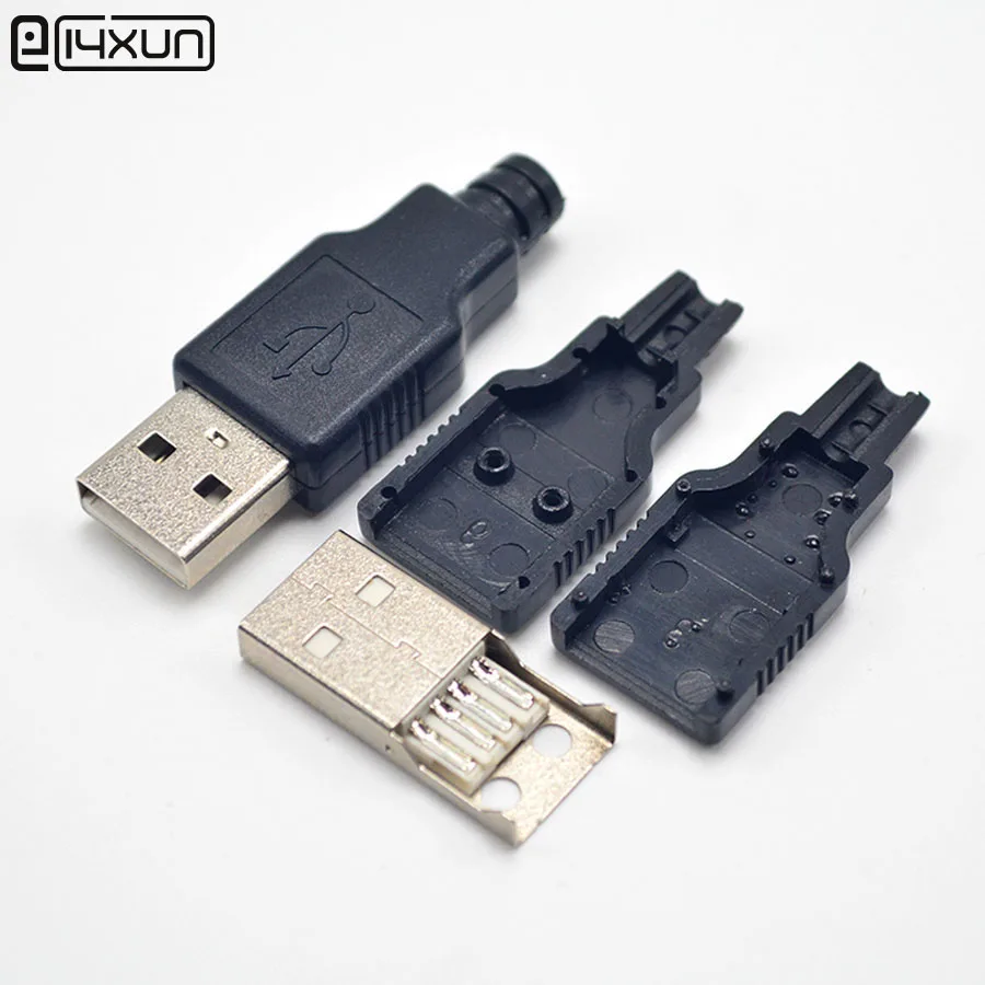 

5pcs Type A Male USB 4 Pin Plug Socket Connector With Black Plastic Cover Welding Type 3 in 1 DIY Plugs for OD3.0mm Cable