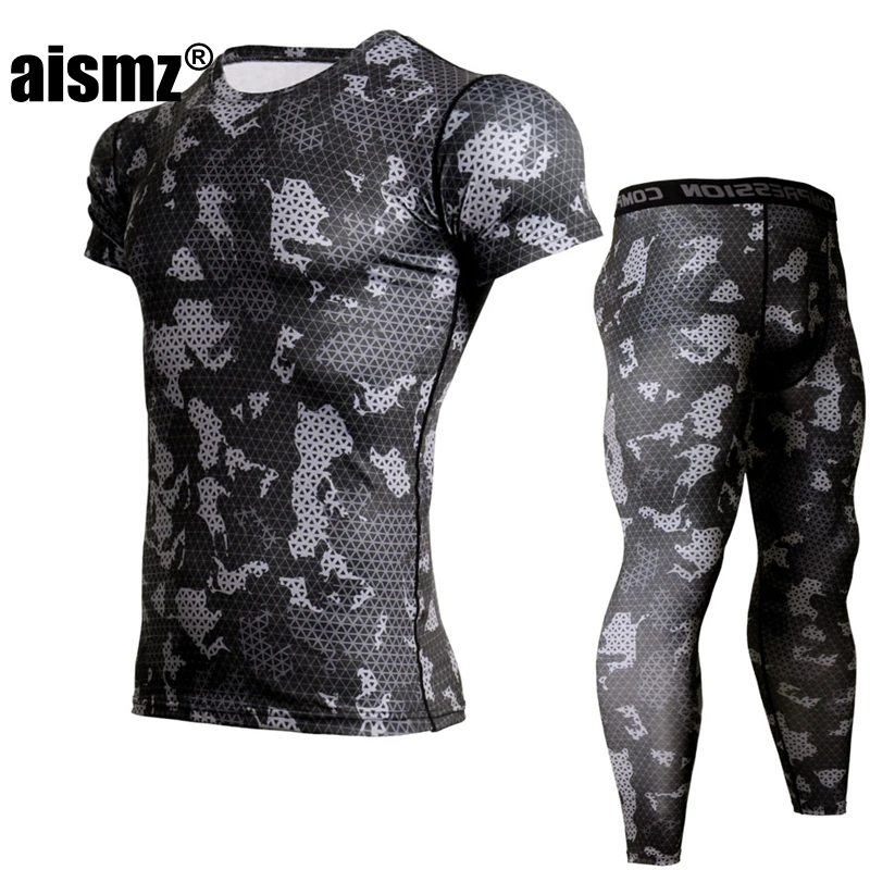AISMZ новые Фитнес сжатия Футболка Для мужчин печатных ММА сжатии Для мужчин многофункциональный Crossfit мышцы рубашка Леггинсы