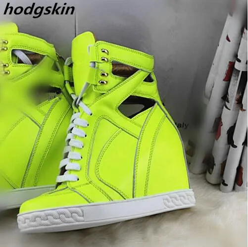 

2019 Snakeskin Leather Cut-outs Flats Women Boots Wedges Ankle Boots Trainer Zapatillas De Mujer Height Increasing Shoes
