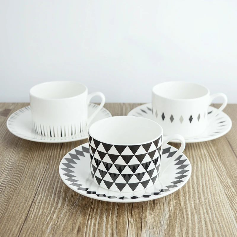 1 Set 250ml Modern Black Geometry Bone China Coffee Cup Set Porcelain