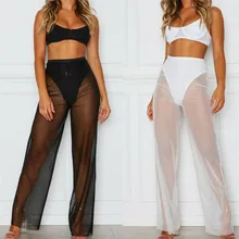 Della signora Spiaggia Della Maglia Pura di Occultamento del Bikini Delle Donne di Modo di Vedere Attraverso Costumi Da Bagno Pantaloni Lunghi Donna Elegante Pantaloni Trasparenti Della Copertura- up