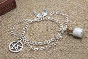 

12pcs Supernatural inspired charm bracelets Dean Sam themed charm bracelet silver adjustable