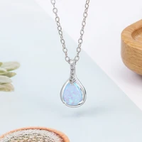 925 Sterling Silver Water Drop Blue Opal Necklaces for Women Geometirc Necklaces & Pendants Jewelry Gift  (JewelOra NE103210) - Image 3