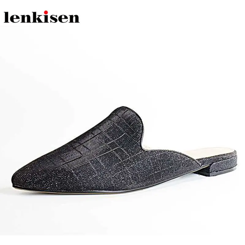

Lenkisen 2018 new high street fashion shining slingbacks solid women pumps concise style mature mules big size cozy shoes L01