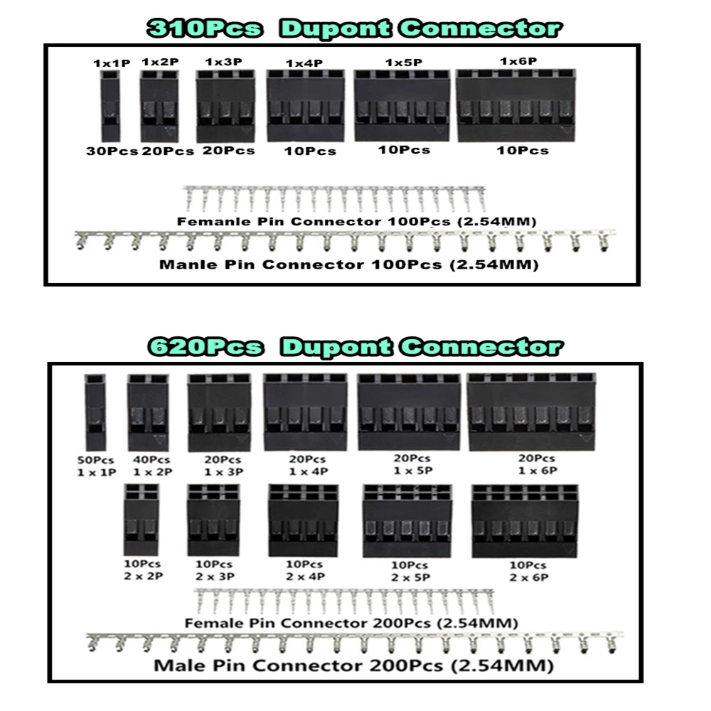 620pcs Dupont Connector 2 54mm Dupont Cable Jumper Wire Pin Header