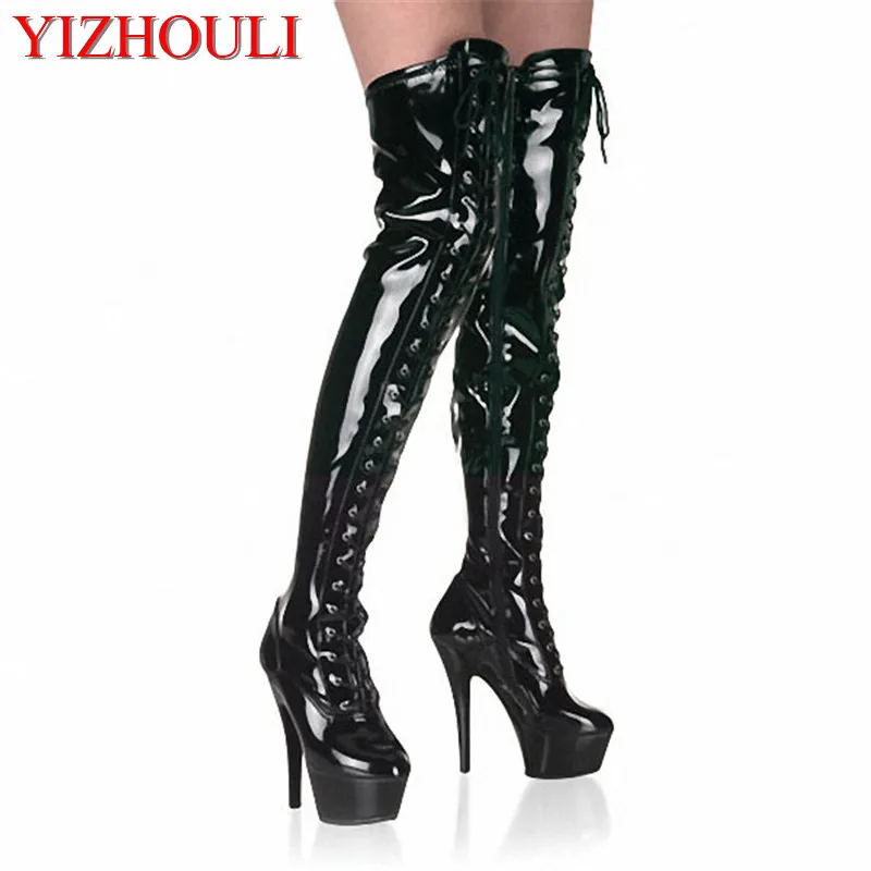 

15cm High-Heeled Shoes Strap Tall Platform Clubbing Exotic Dancer Hasp 6 Inch Sexy Womens Gladiator Thigh High Boots