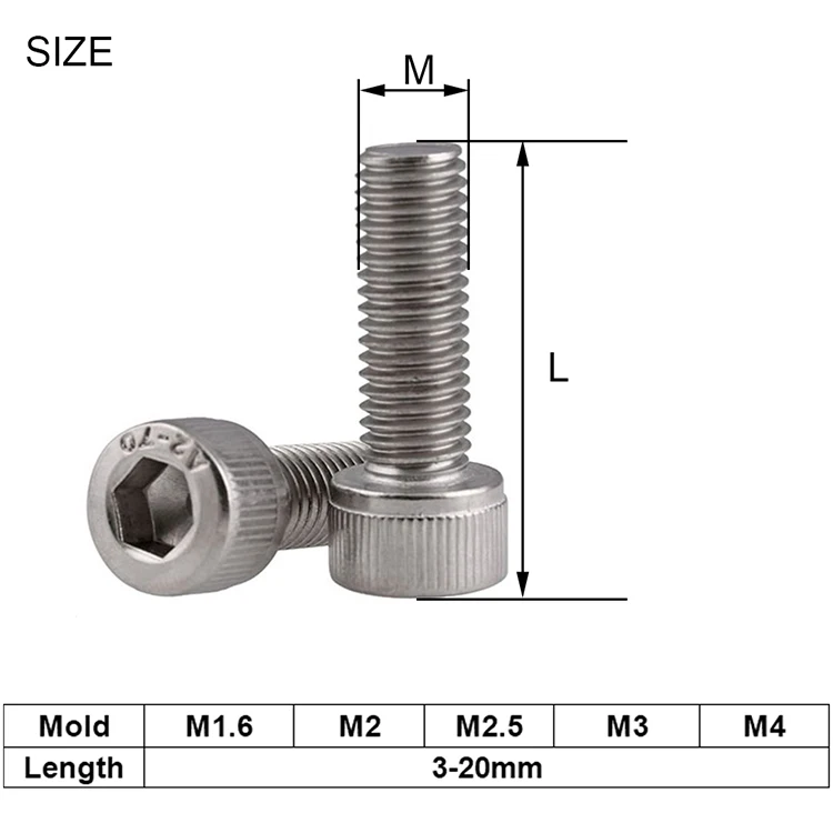 50 шт. M1.6 M2 M2.5 M3 M4 DIN912 304 шестиугольник из нержавеющей стали с внутренним шестигранником Винты со шляпкой шестигранный Набор торцевых головок винта