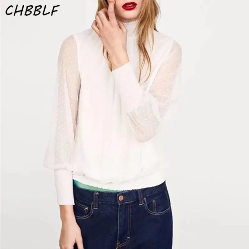 New 2017 Women Elegant Fashion Long Sleeve Wrinkled Gauze Blouse