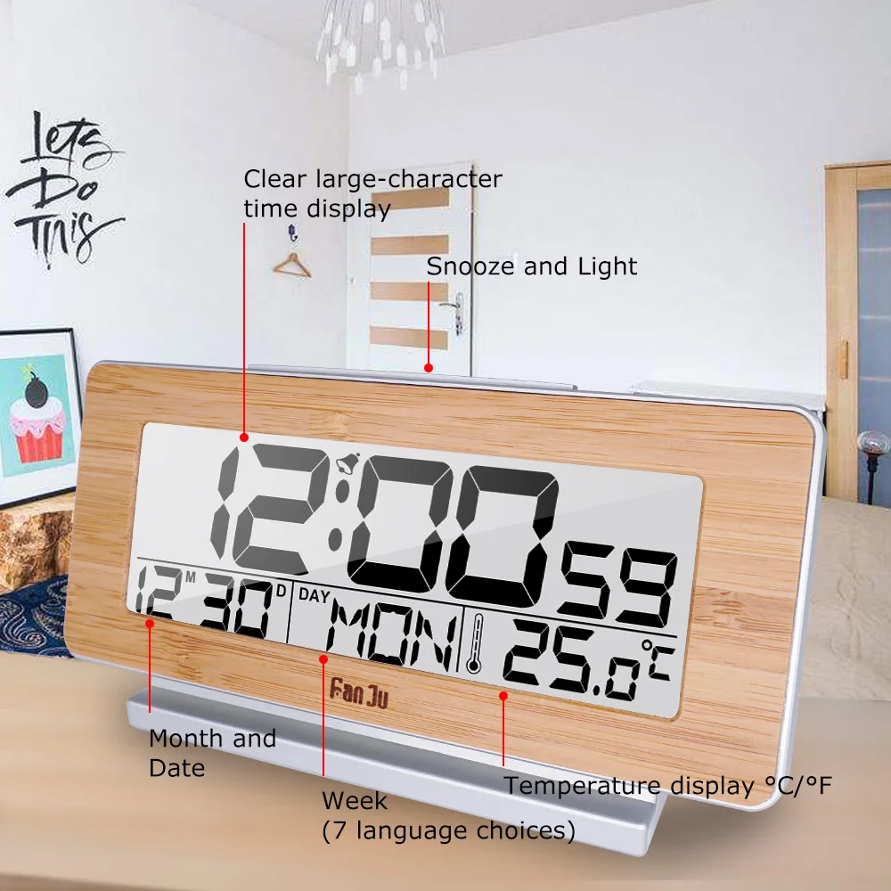 FanJu FJ3523 цифровой будильник LED Электронный 12 H/24 H и функция повтора термометр