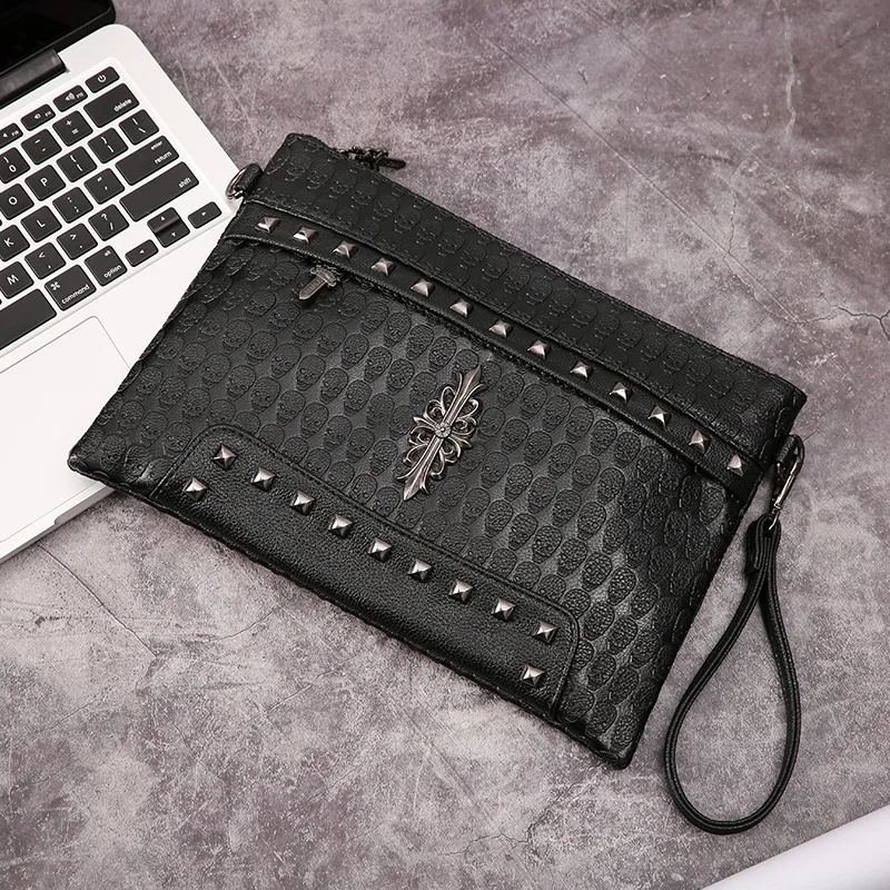 

New Fashion Rivets Handbag Men's Clutch Envelope Bag Casual Purse Handbag for Male Shoulder Bag Free Shipping