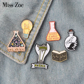 

Magic Science enamel pin Light bulb No Idea Chemical Beaker badge brooch Lapel pin Denim Jeans shirt bag Cartoon Jewelry Gift