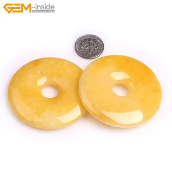 

Gem-inside 50mm natural Yellow Jade Kambaba Jasper Ring Circle Donuts Stone Beads for Jewelry Making 1 piece Pendant DIY