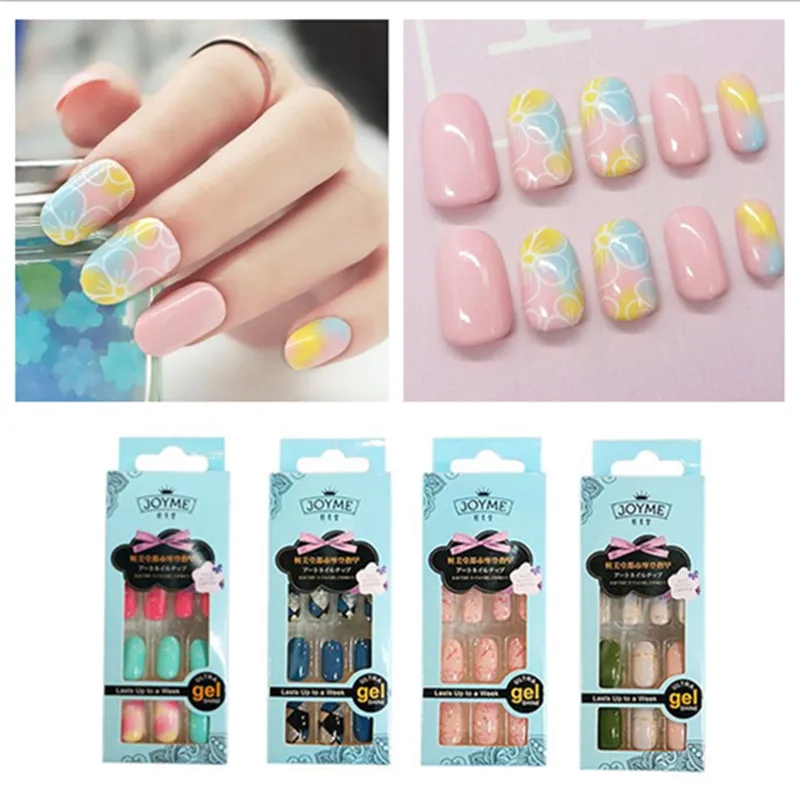 Full Sizes Colorful 24pcs Acrylic Full Cover Nail Tips False Nail Art