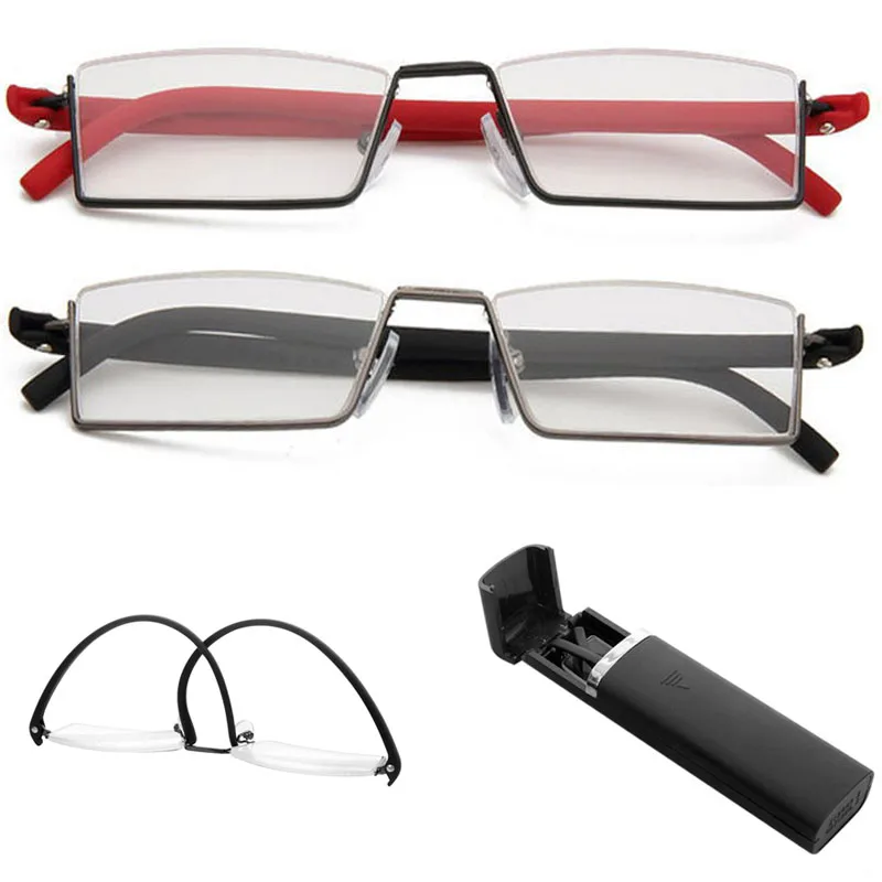 

Flexible Black Tr90 Half Frame Semi Rimless Reader Reading Glasses With Case