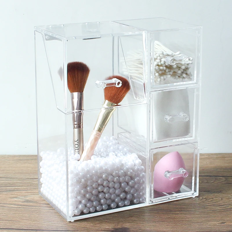 

Fashion Clear Acrylic Pearl Box Cosmetic Organzier Lipstick Makeup Brushes Holder Cotton Swab Box Women Makeup Tools Container