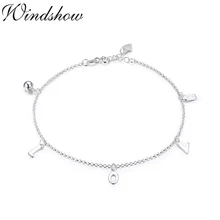 Чистый Настоящее серебро 925 проба Rolo цепь любовь подвески-талисманы для ножного браслета для женщин девушки друг украшение на ногу браслет босиком Tobillera