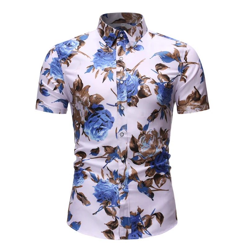 Рубашка мужская 2019 новая Гавайская Повседневная рубашка с коротким рукавом мужские рубашки летняя дышащая Модная брендовая рубашка с