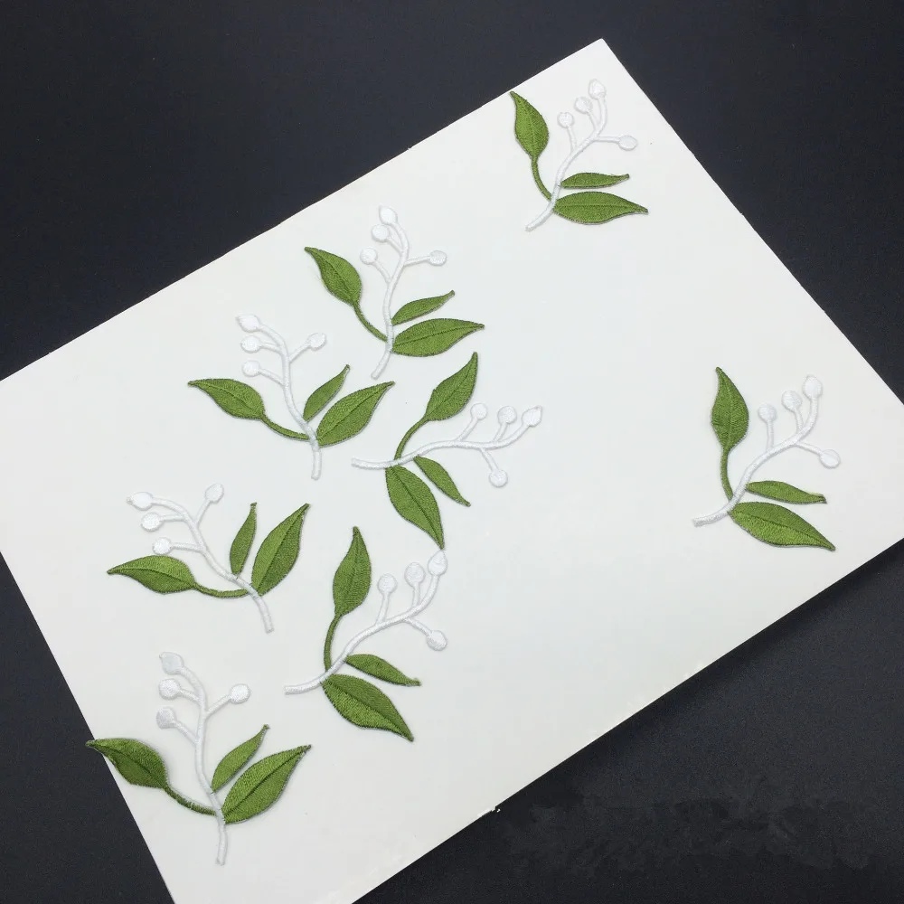 

50Pcs/Lot Small Green Leaves Tree Embroidery Fabric Patch Applique Iron On Clothes Shoe Pillow Pathchwork Accessory 5.5*5.5CM