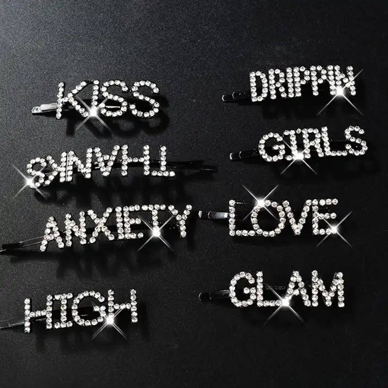 Word Hair Clip Letter Hair Clip Barrette Hairpin Black Metal Hair