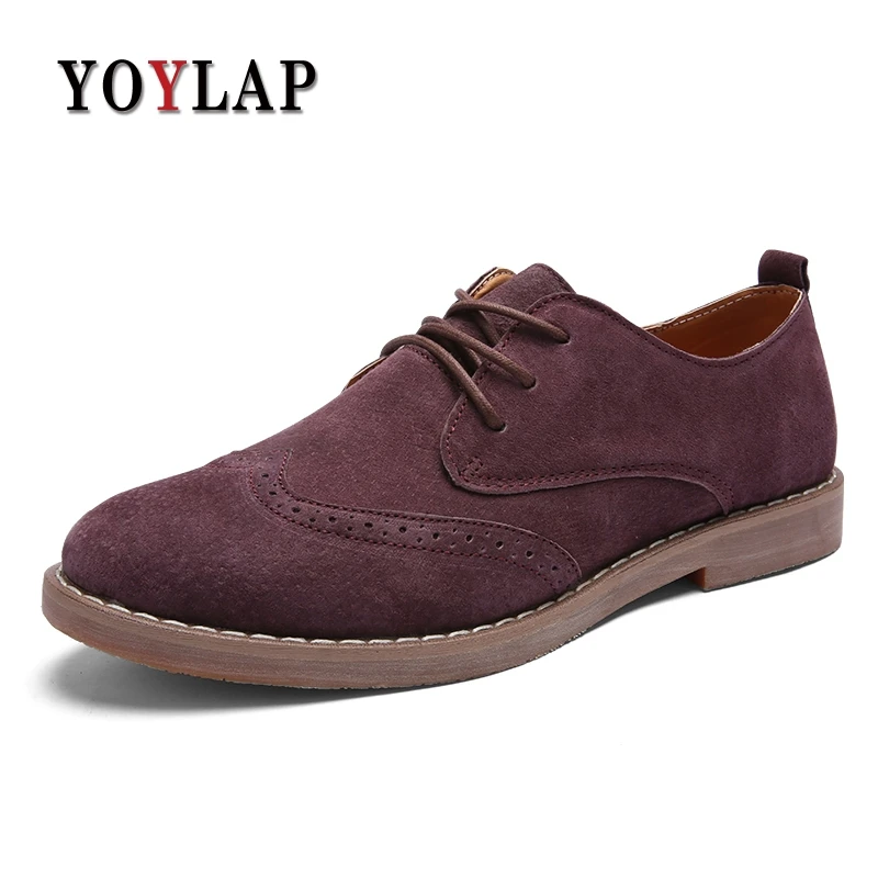 

YOYLAP Brand 2018 Luxury Brogue Shoes Men British Style Carved Genuine Leather suede Shoe Brown Oxford Shoes