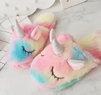 

Sunny Everest 2019 new women shoes warm home slipper plush unicorn no-skid indoor half heel shoes lovely party shoe 35-38