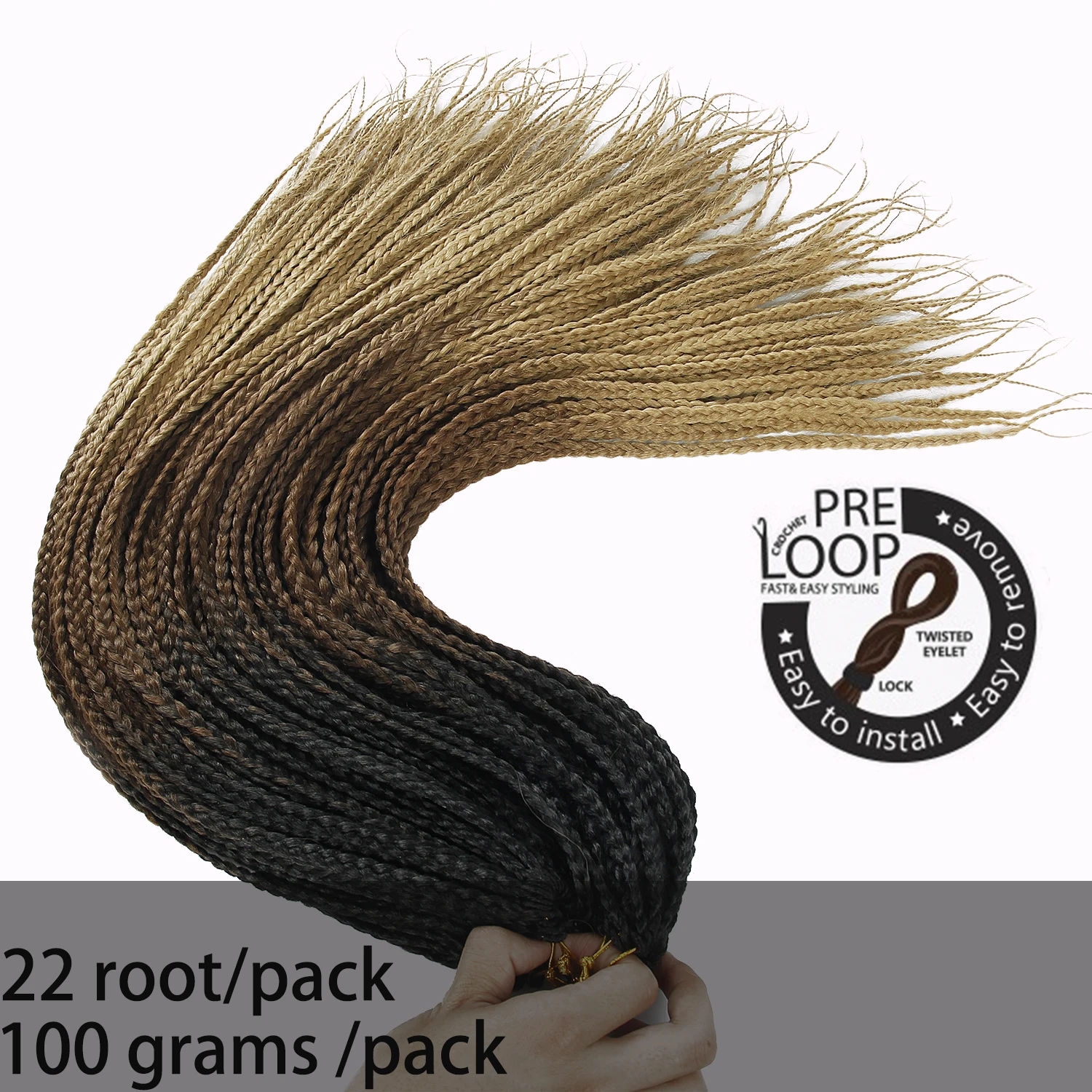 Crochet braids 24 inch box braid 22 Roots/pack Ombre Synthetic Braiding Hair extension Heat Fiber Bulk Hair