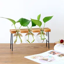 Винтажная креативная прозрачная ваза с гидропонным растением, деревянная рамка, ваза для декора, стеклянная настольная растительная бонсай для домашнего декора, подарок