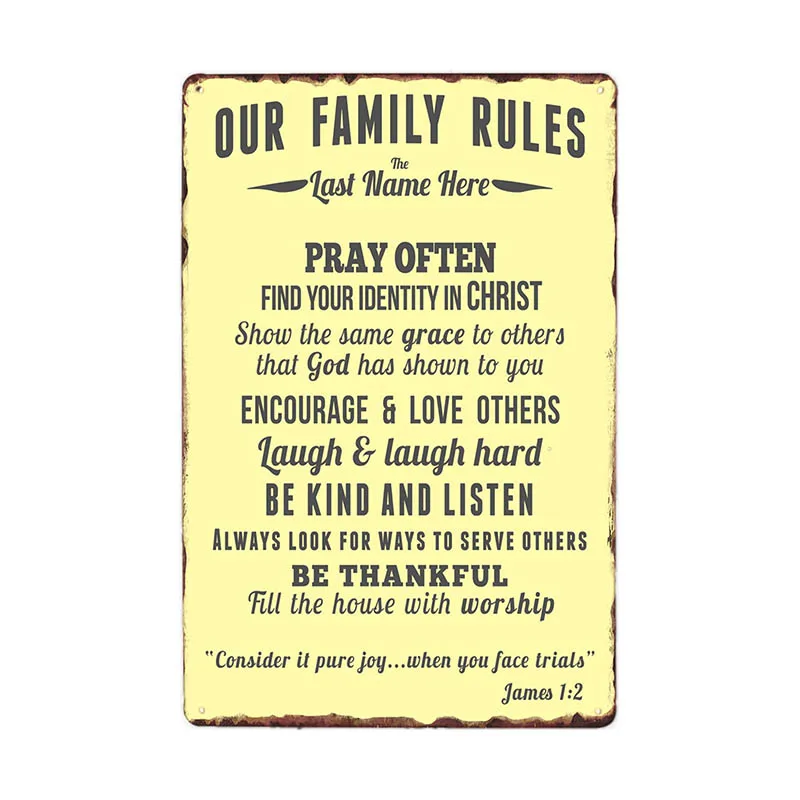 Metal Tin Sign in this house family rules for Bar Pub Home Vintage Retro Poster 