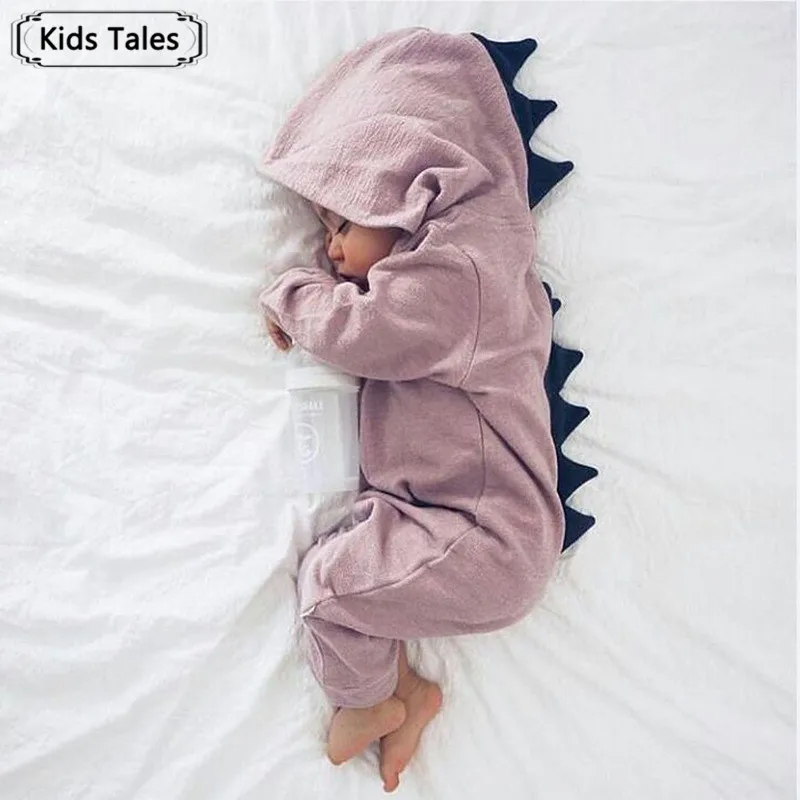 

Baby Boy Girl 3D Dinosaur Costume Solid Purple Gray Rompers Spring Autumn Cotton and Linen Infant Playsuit Clothes SR382