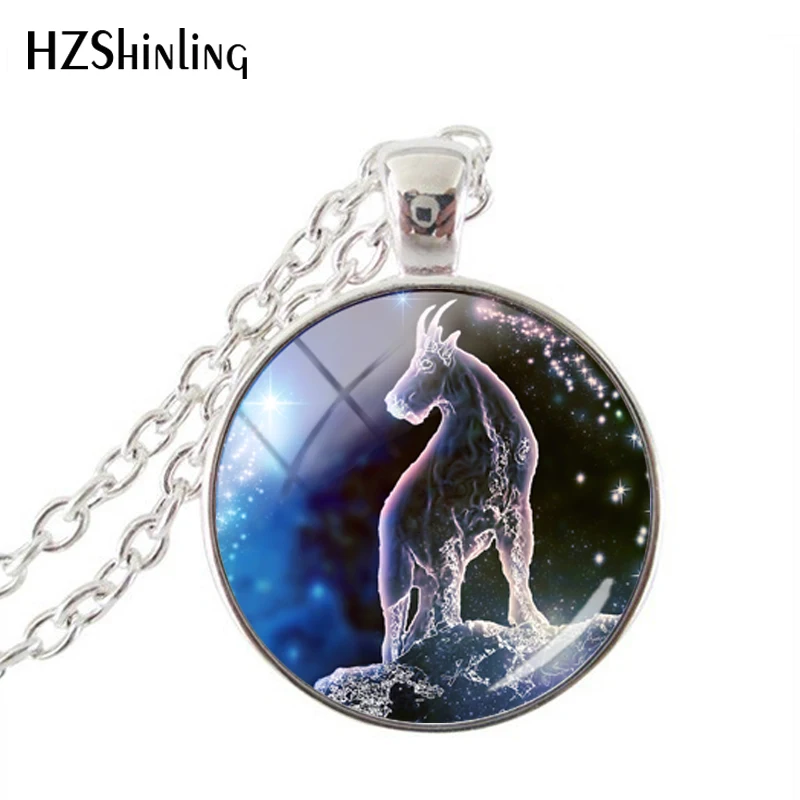 Модная фиолетовая галактика 12, Скорпион, Стрелец, Козерог, Водолей, серебряное ожерелье, стеклянный купол, Зодиак, ювелирное изделие, подарок - Окраска металла: 12Capricorn