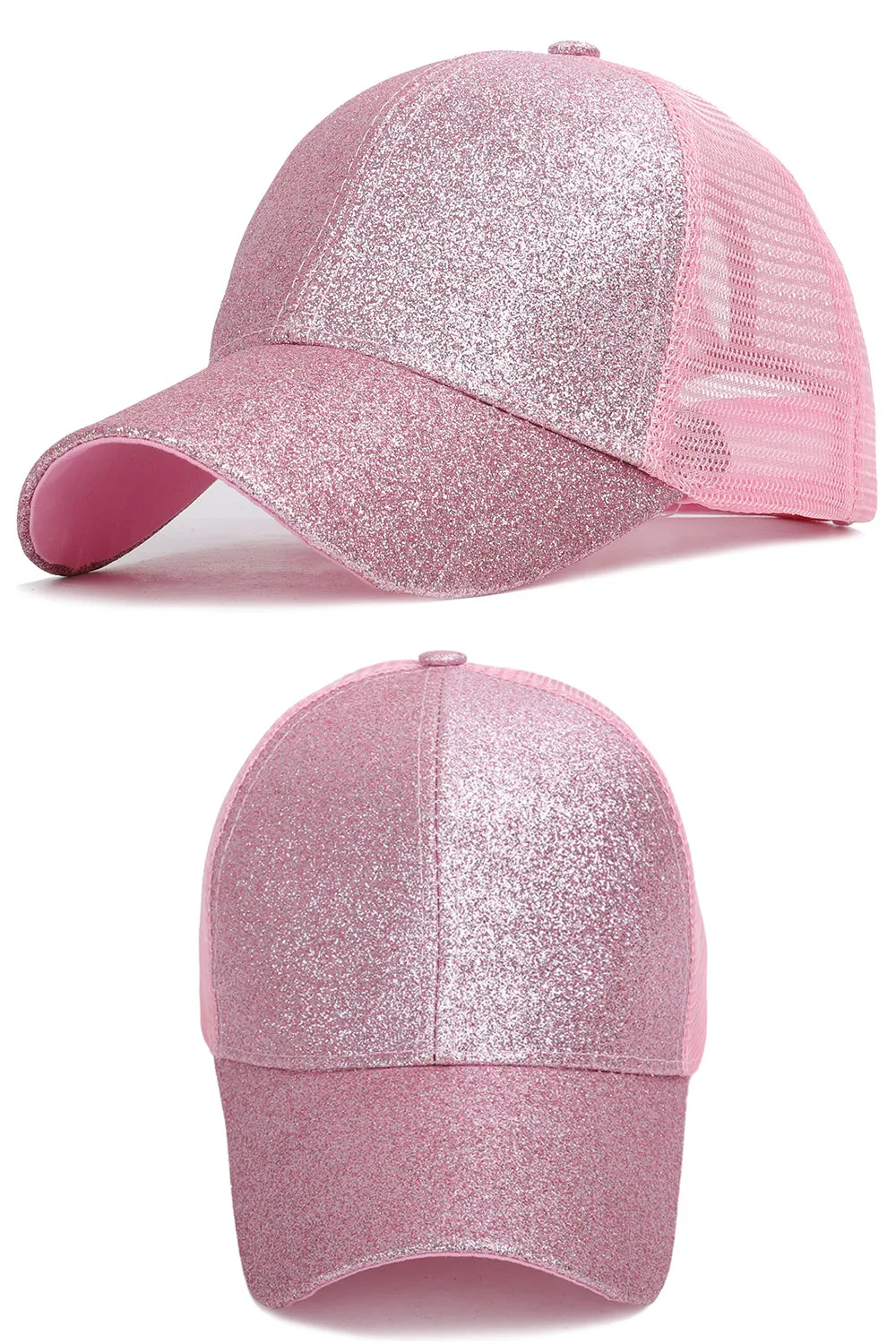 Women Mesh Baseball Cap Summer Hat Ponytail Glitter Colorful Adjustable Breathable Outdoor Accessory (6)