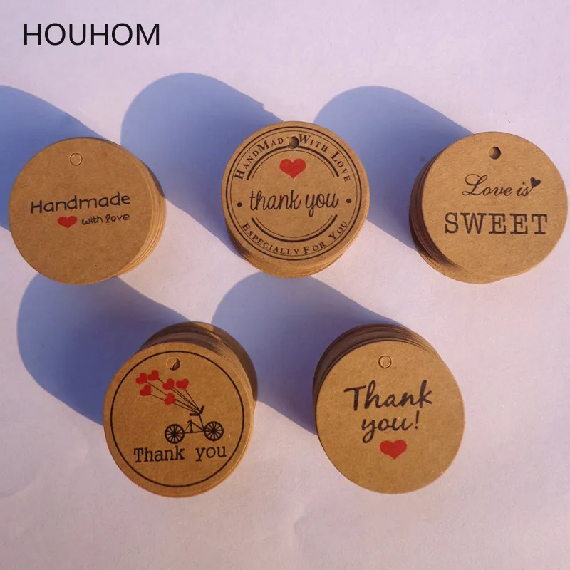 

100pcs Thank You with Red Heart Kraft Candy Gift Tags Birthday Wedding Party Carton Paper Hang Tags Price Label Hang Tag Cards