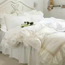 Luxus Stickerei Bettwäsche Set Beige Spitze Kräuseln Bettdecke Abdeckung Hochzeit Dekorative Textil Bettlaken Bettdecken Elegante Quilt Abdeckung
