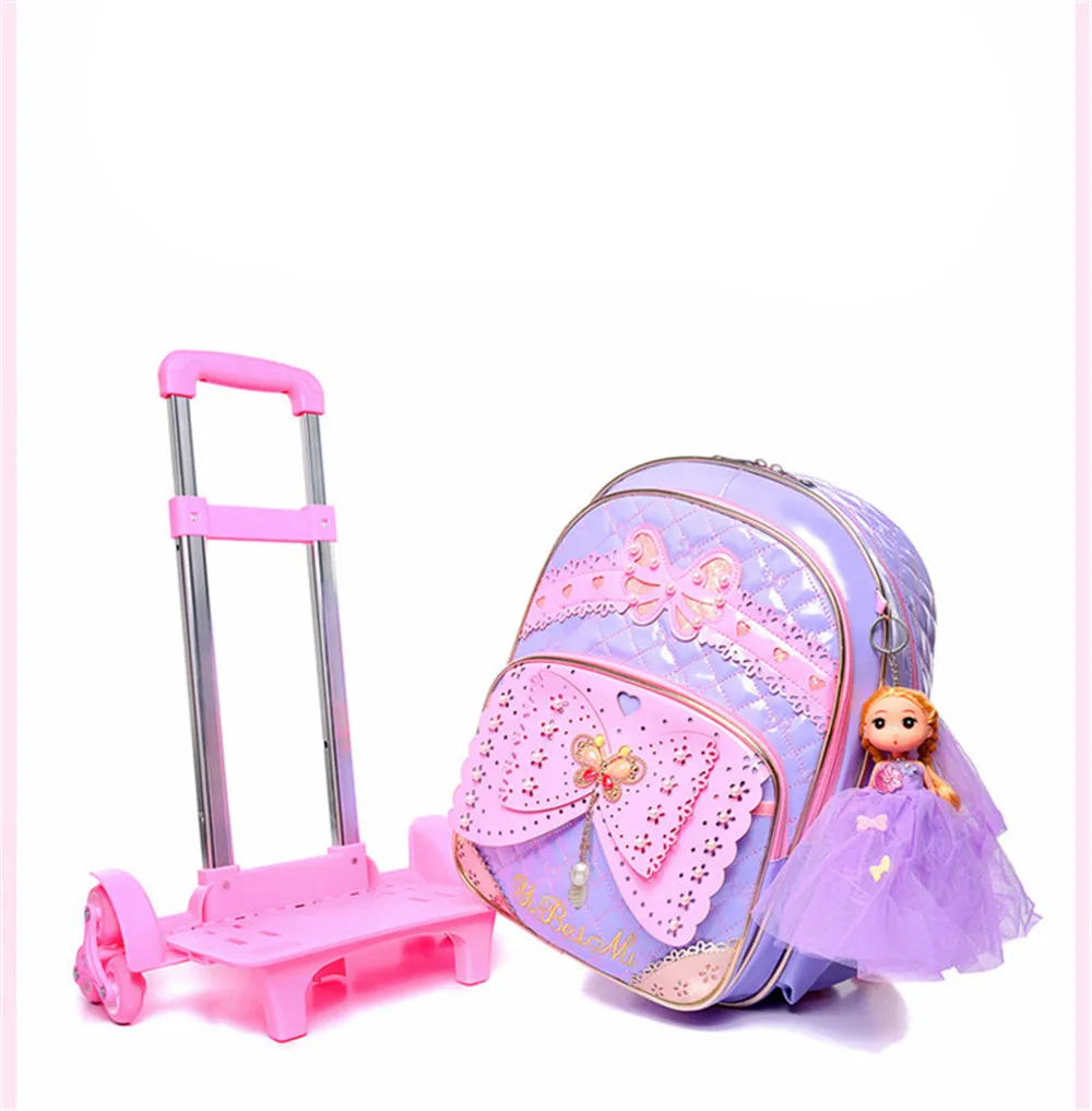 2 шт./компл. из искусственной кожи для девочек, одежда для сна с изображением принцесс школьная сумка для детей школьные ранцы 2/6 колеса лестницы съемный тележка рюкзак