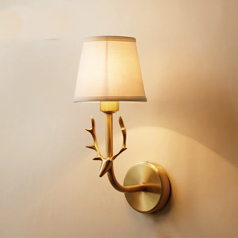

Full Copper Deer Head Decor Wall Lamps E14 Wall Light Balcony Aisle Entrance Indoor Corridor Lamp Home Wall Lighting Lamps F116