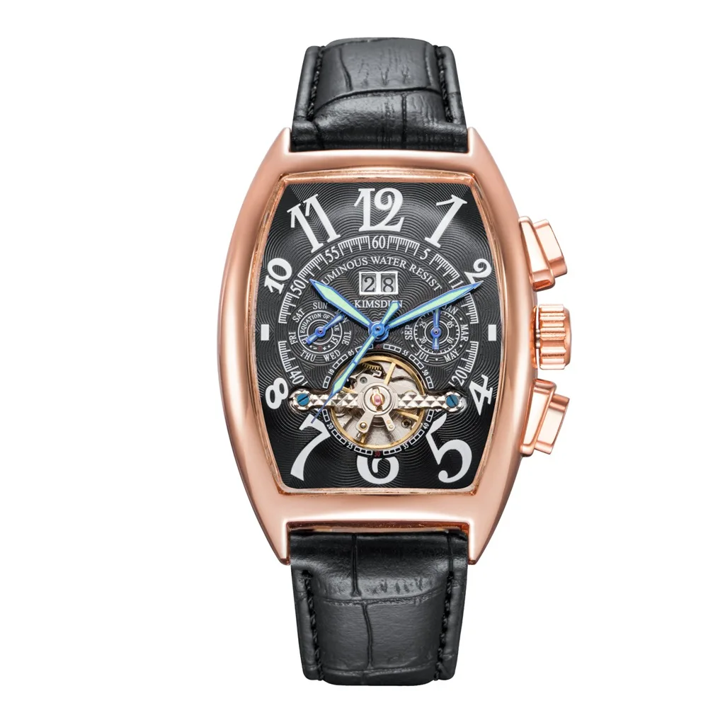 Tonneau Tourbillon механические часы мужские Роскошные водонепроницаемые Модные деловые Автоматические наручные часы relojes hombre - Цвет: black rose black