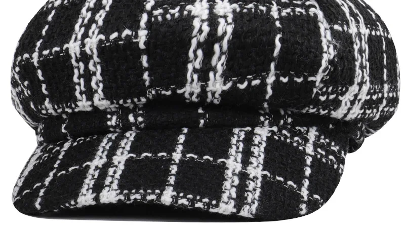 Восьмиугольные шляпы высокое качество в клетку, в полоску, с закруглёнными краями и пуговицей сверху, шапка, сезон осень-зима Повседневное Кепки Для женщин Для мужчин насыщенные цвета черный Новая мода